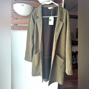 Hem and thread olive suede longline open coat small nwt